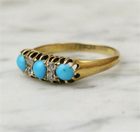 Victorian K Gold Turquoise And Diamond Engagement Ring