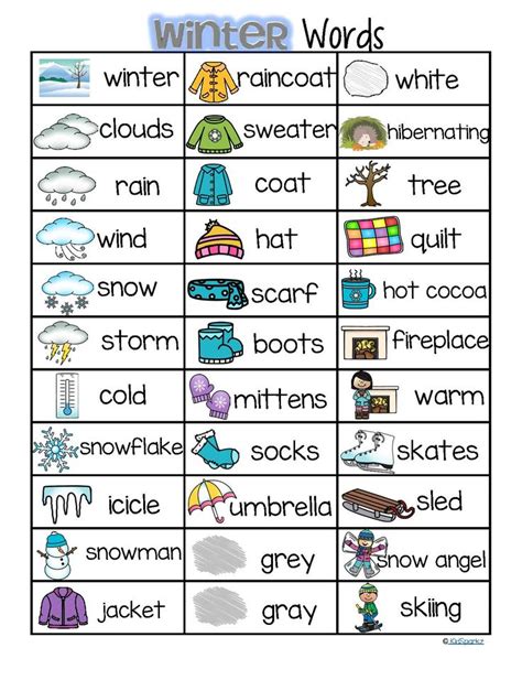Winter Vocabulary List 32 Words And Pictures Free Winter Words