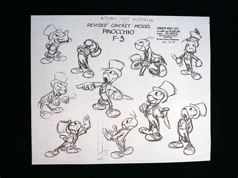 Walt Disney Jiminy Cricket Pinocchio Animation Model Sheet Art