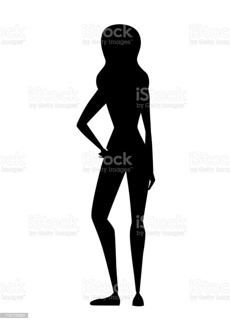 Black Silhouette Pretty Women Standing Back View Cartoon Character