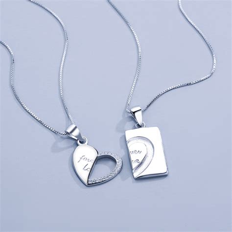 Engravable Couples Matching Heart Necklaces In Sterling Silver