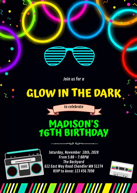 Copy of Cute glow 80s party birthday invitation | PosterMyWall