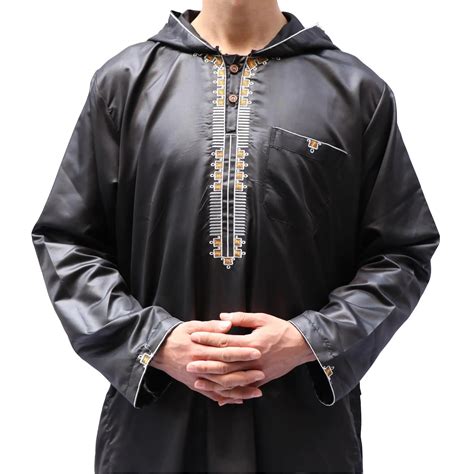 2018 Black Long Sleeve Long Moroccan Thobe With Cap Men Islamic Clothing Thobe Buy Black