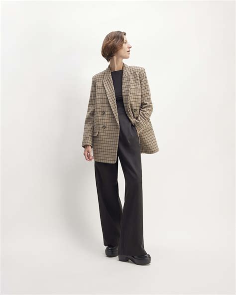 The Rewool Double Breasted Blazer Beige Houndstooth Everlane