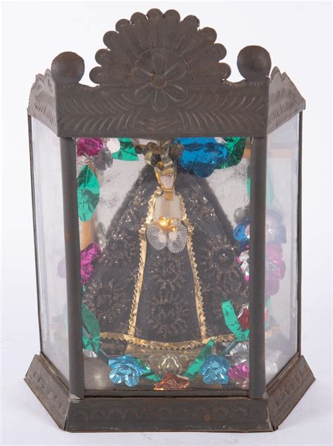 Lot Fine Vintage Mexican Folk Art Tin Nicho Of Virgin De Guadeloupé
