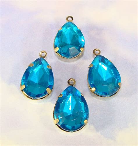 Large Teardrop Charms Turquoise Blue Rhinestone Crystal Etsy