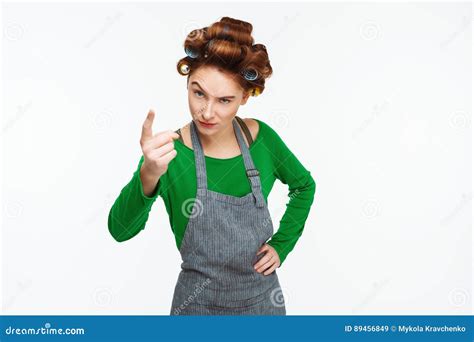 Young Red Haired Housewife Blames And Scolds Looking At Camera Stock Image Image Of Cover