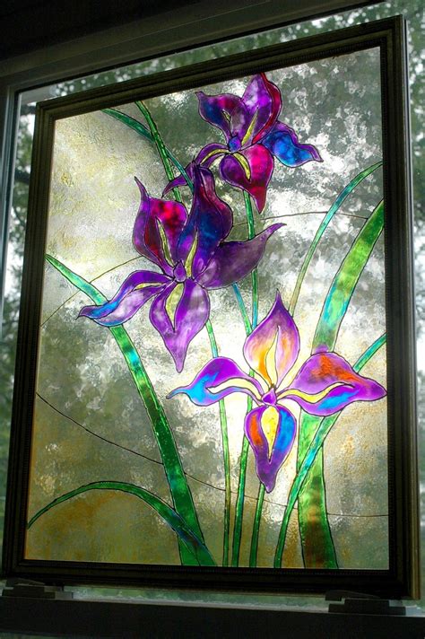 Interior Faux Stained Glass For Windows Purple Hibiscus Flower And
