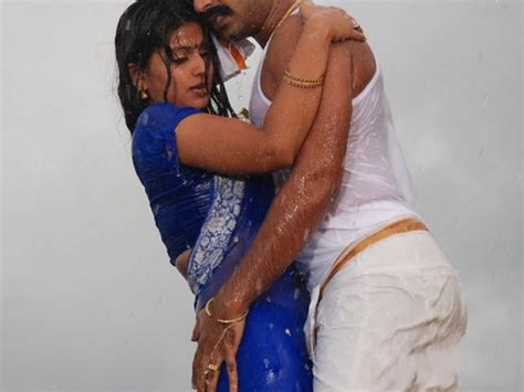 Actress Sneha Hot Romance In Blue Saree