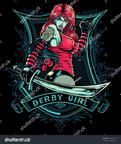Roller Derby Pinup Holding Sword Roller Stock Vector Royalty Free