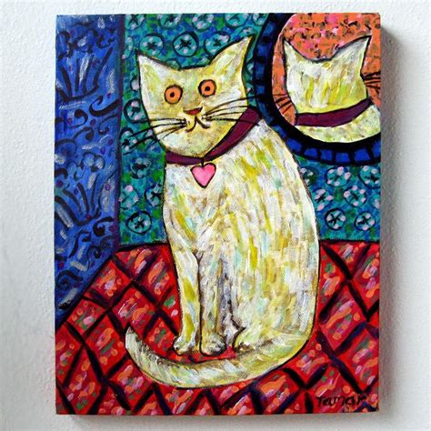 Original 8x10 Cat Painting Colourful Cat Artwork Funny Cat Etsy Cat