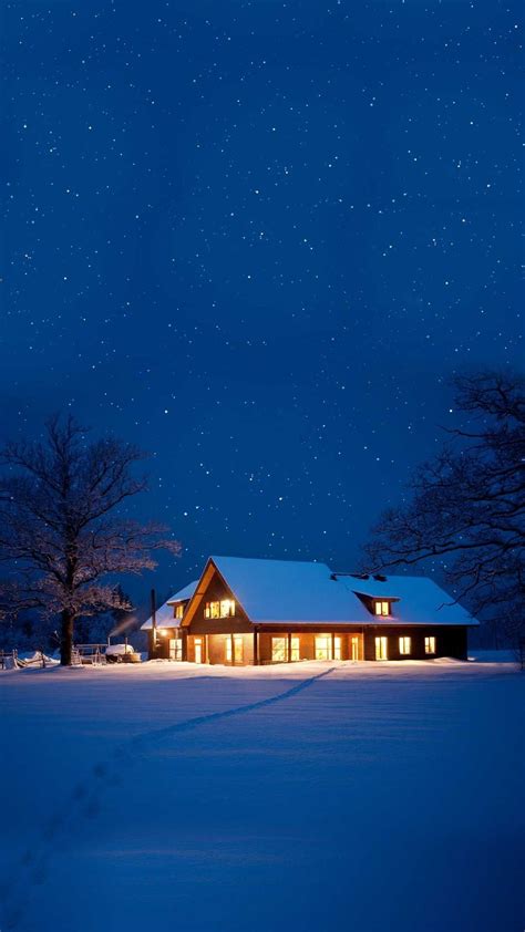 Snow House Christmas Night Iphone Wallpaper Snow House Winter