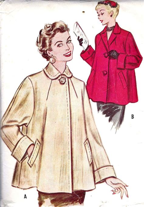 1950s Misses Swing Coat Vintage Sewing Pattern Mccalls 9584 Bust 30