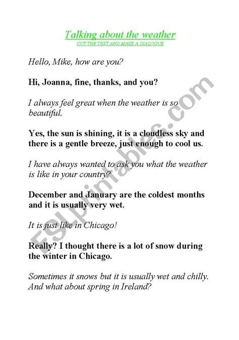 English Worksheets Talking About The Weather