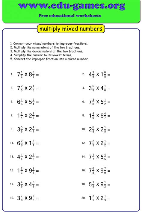 6th grade multiplying mixed fractions worksheets