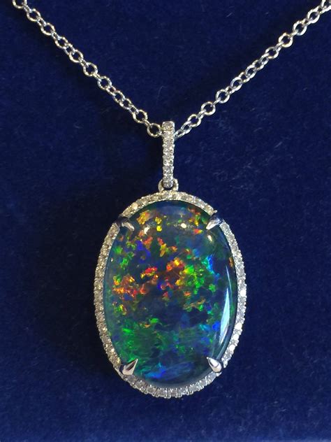 Oval Opal Pendantnecklace Diamond Halo Necklace 18ct Etsy In 2021