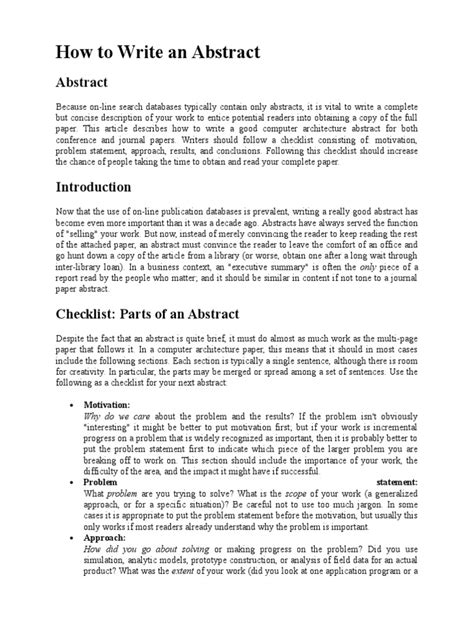 How To Write An Abstract Abstract Summary