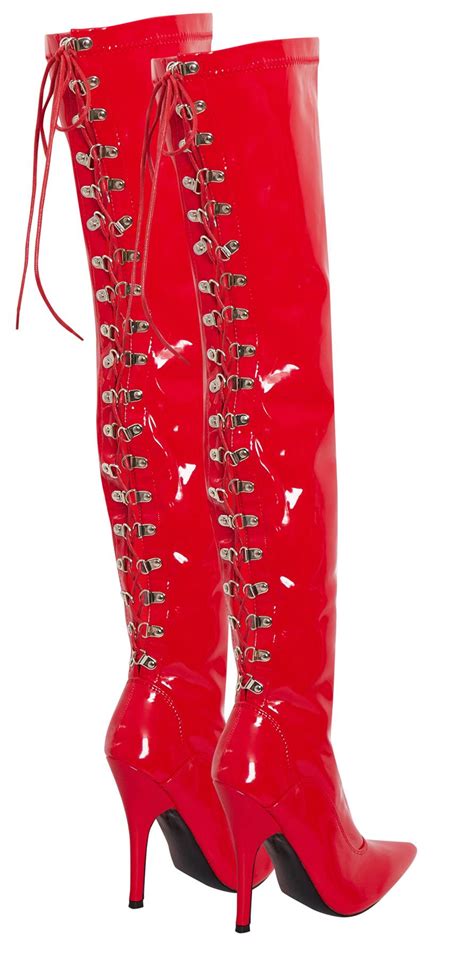 Womens Thigh Kinky Over The Knee Stiletto High Shiny Patent Hook Lace Up Boots Ebay