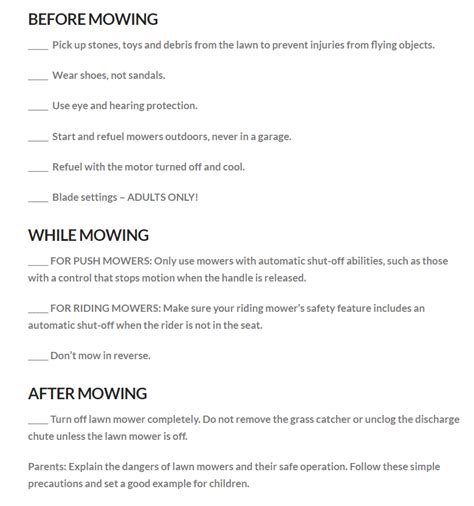 If the lawn mower will sit for an extended period, such as during winter, disconnect the battery cables, remove the battery and store it in a warm place. checklist | Noble County Agriculture & Natural Resources