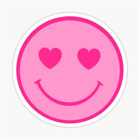 Pink Smiley Face With Heart Eyes Sticker By Emsstickers255 Redbubble