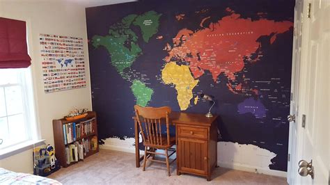 Colorful World Map Mural In Childrens Room World Map Mural Map Wall