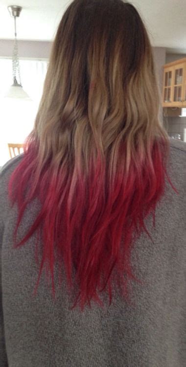 Pin By Alexis On Hair Ideas Blonde Hair With Red Tips Dip Dye Hair