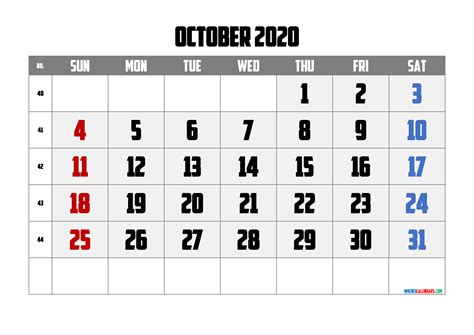Free Calendar October 2020 Printable 6 Templates Pdf And Png