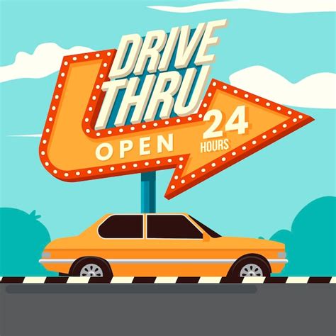 Premium Vector Retro Drive Thru Sign Illustration