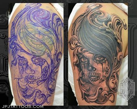 This tattoo cover up would have turned out good if the ink was used wisely. Skull cover up tattoos - Skullspiration.com - skull ...