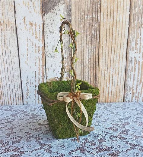 Rustic Moss Flower Girl Basket For Your Wedding Etsy Flower Girl