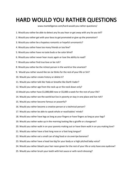 One of the best ways to know the daredevil in your partner. 79 Hard Would You Rather Questions - Fun, but impossible ...