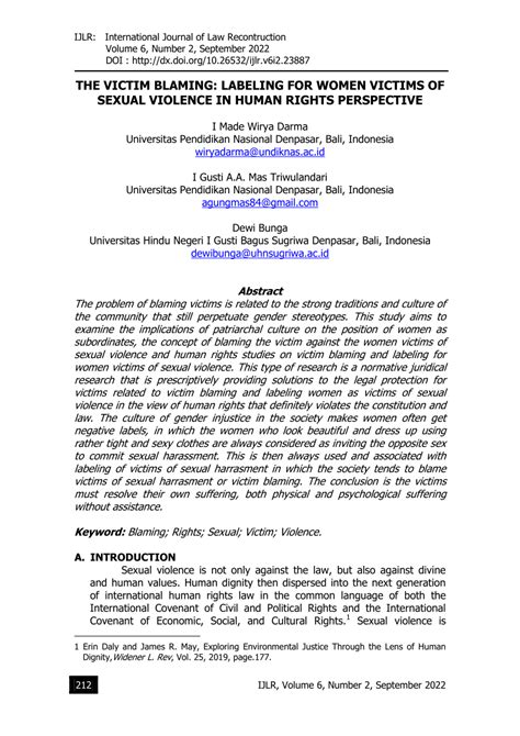 pdf victim blaming labeling for women victims of sexual violence in human rights perspective