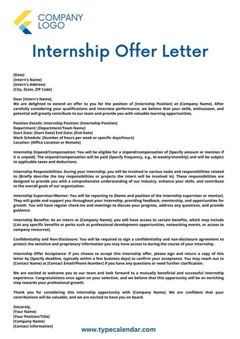Free Printable Internship Offer Letter Templates Make Your Move