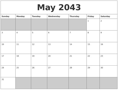 May 2043 Blank Printable Calendar