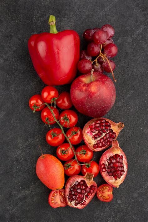 Free Photo Top View Red Fruits And Vegetables Arrangement