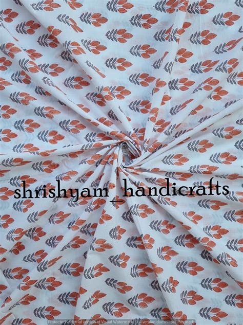 Indian Hand Block Flower Print Cotton Cambric Fabric Sewing Etsy
