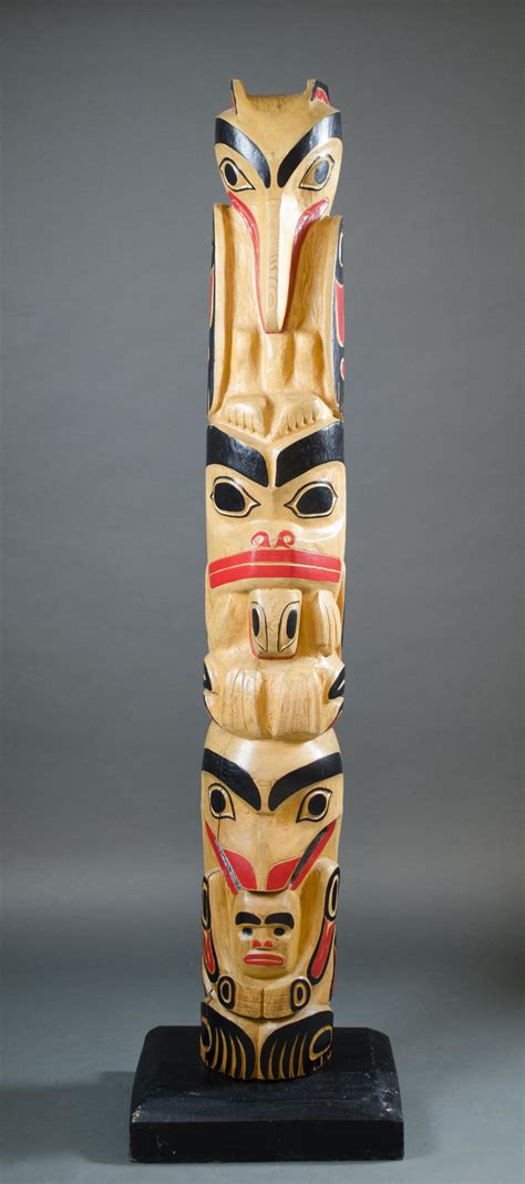 Lot Northwest Coast Native Totem Pole Hand Carved And