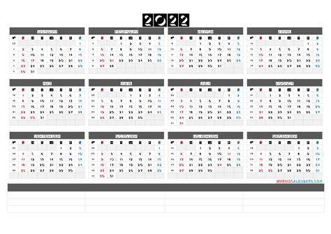 Printable 2022 Yearly Calendar 6 Templates 2022 Calendar With Week