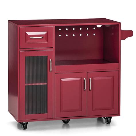 Phi Villa Burgundy Rolling Utility Kitchen Cart Storage Cabinet With