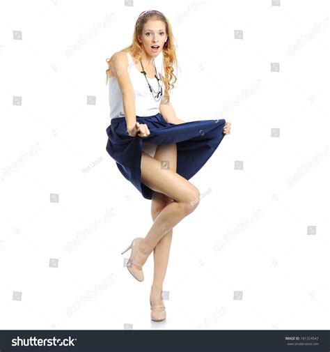 Surprised Girl Lifts Her Skirt Foto Stok 181324547 Shutterstock