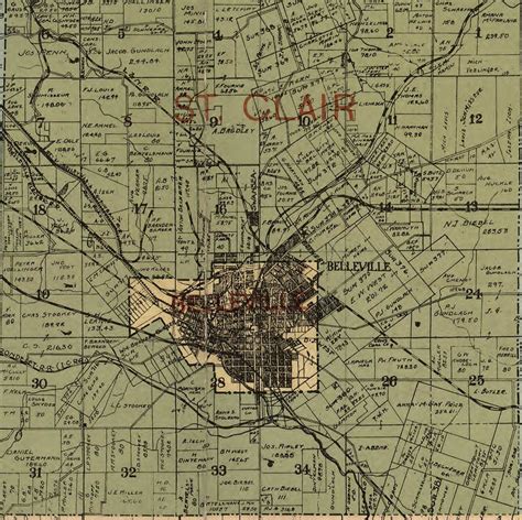 Saint Clair County Illinois 1899 Old Wall Map Reprint With Homeowner