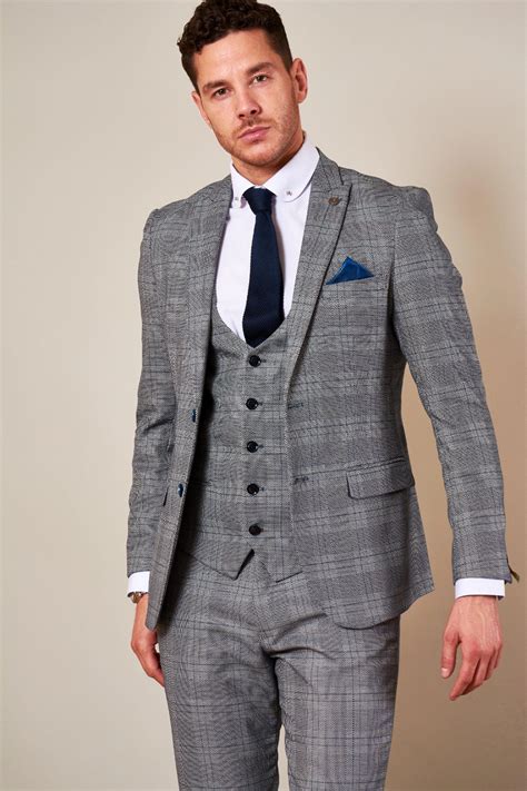 Jerry Grey Check Suit With Single Breasted Waistcoat Grey Check