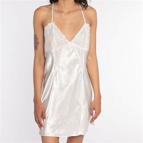 Satin Chemise White Nightgown Slip Dress Mini Lingerie Vintage Etsy