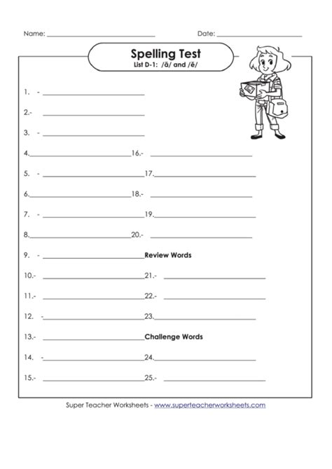 Spelling Test Activity Sheet Printable Pdf Download