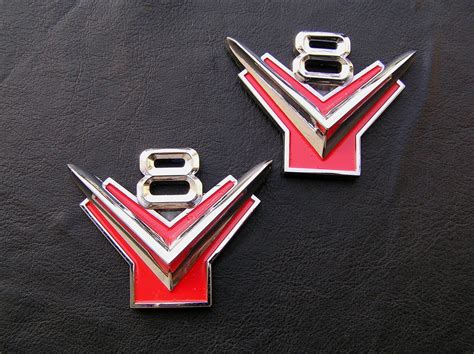 V8 Y Block Pair Metal Car Emblems Badges New Fits Customline