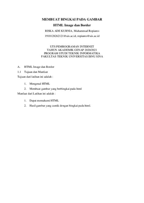 (PDF) MEMBUAT BINGKAI PADA GAMBAR HTML Image dan Border | Riska Ade