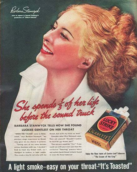 Lucky Strike Barbara Stanwyck Cigarettes Mad Men Art Vintage Ad Art