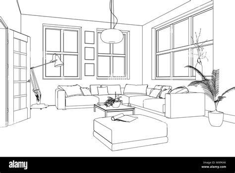 Interior Design Living Room Custom Drawing Stock Photo Alamy