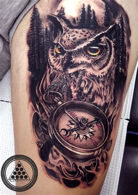 Owl Compass Tattoo Tattoos Compass Tattoo 100 Tattoo