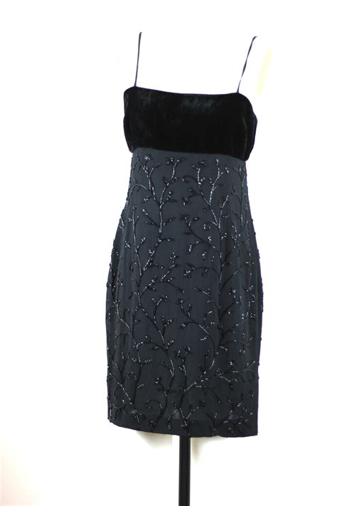 Sz P Emanuel Ungaro Silk Sequin Velvet Evening Dress Black Etsy